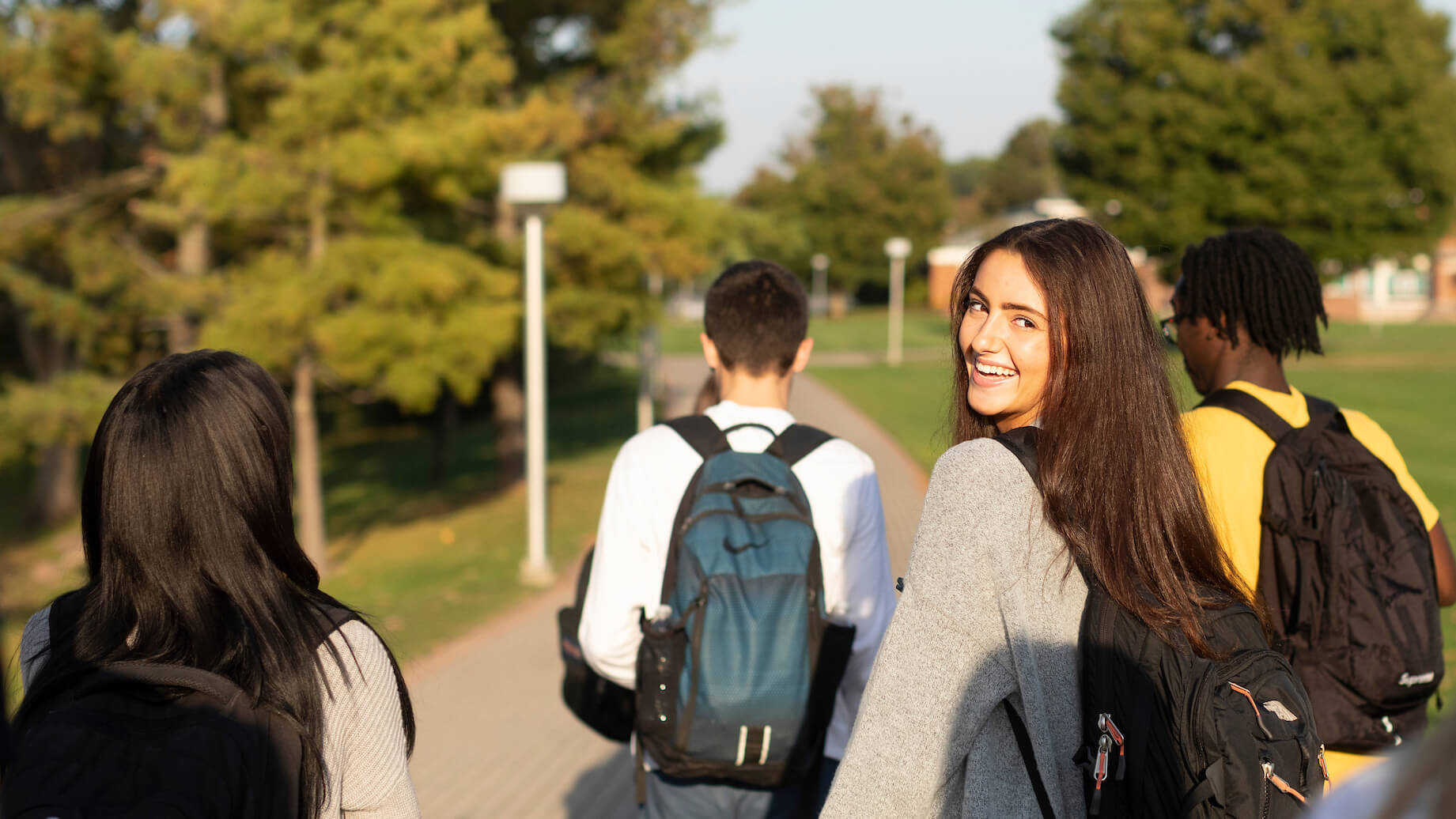 A student looks over her shoulder.